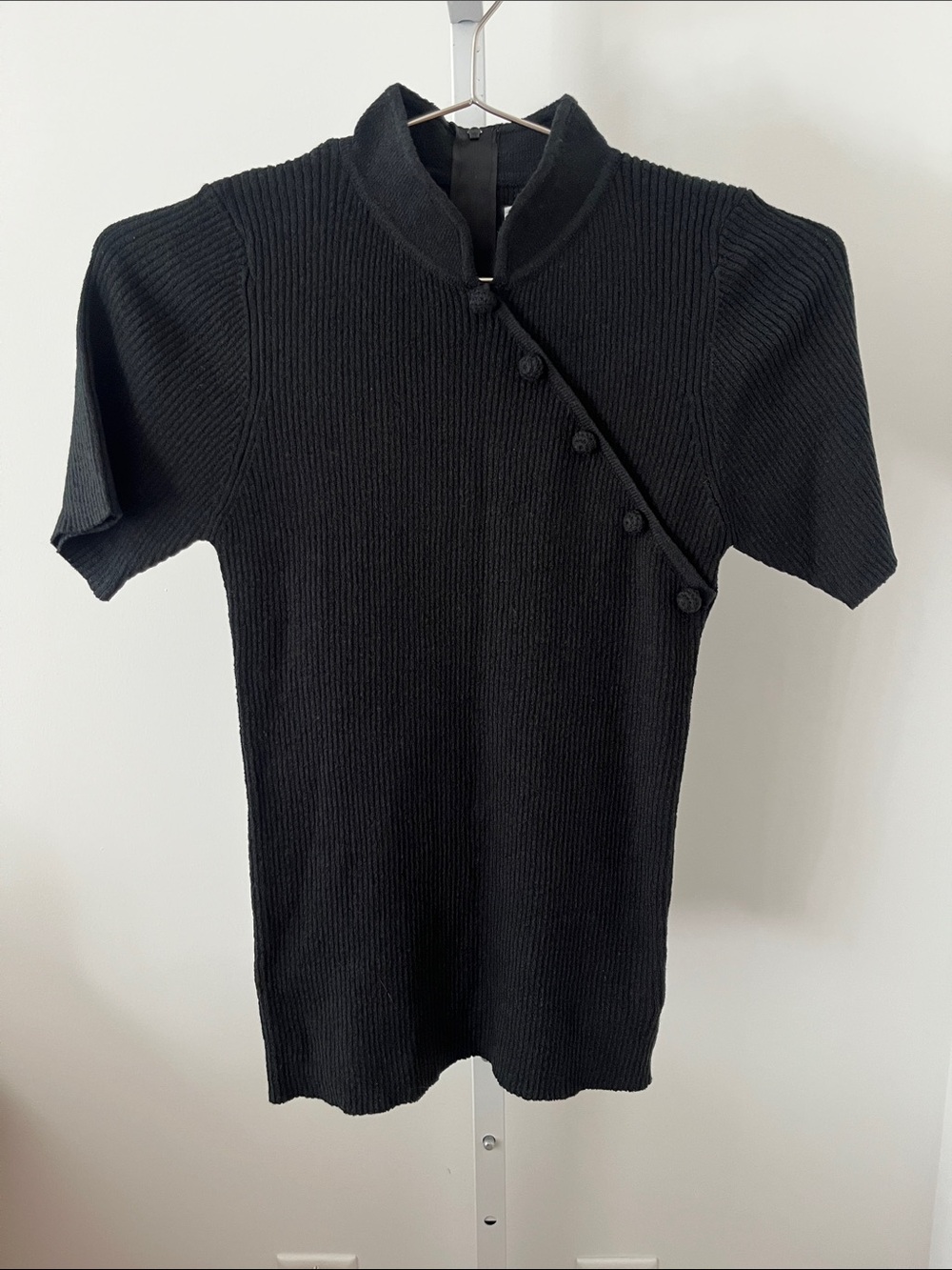 UNIF Black Ribbed Mandarin Collar Top